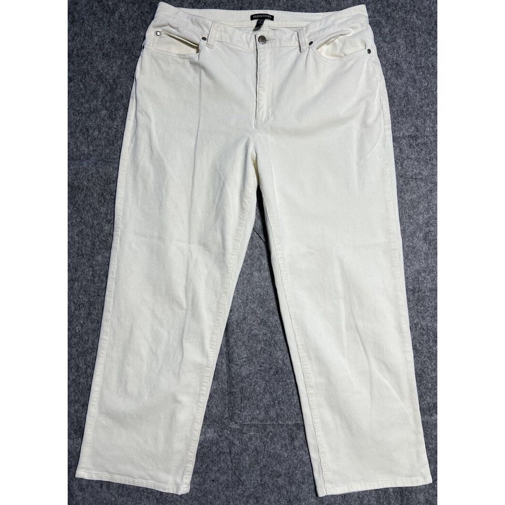 Eileen Fisher Women's Size 14 Cream High Waist Straight‎ Ankle Jeans Corduroy